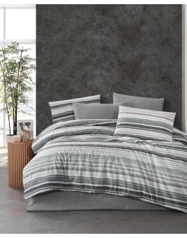 ETEHOMETEX Tek Kişilik Ranforce Pamuklu Lastikli Çarşaflı Nevresim Takımı TASEL GRİ 8696474232049